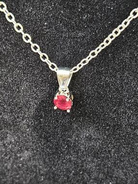 EFFY 18" July Birthstone Pendant Necklace-Red Ruby Glass- Silver-Lobster Clasp